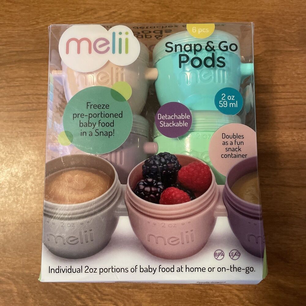 6-Pack Melii Snap & Go Pods Baby Food Freezer Storage Snack Containers 2oz Stack